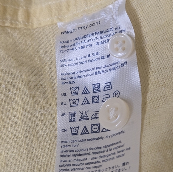 Tommy Hilfiger Linen Blend Yellow Short Sleeve Button-Up Shirt Size XL - Picture 8 of 9